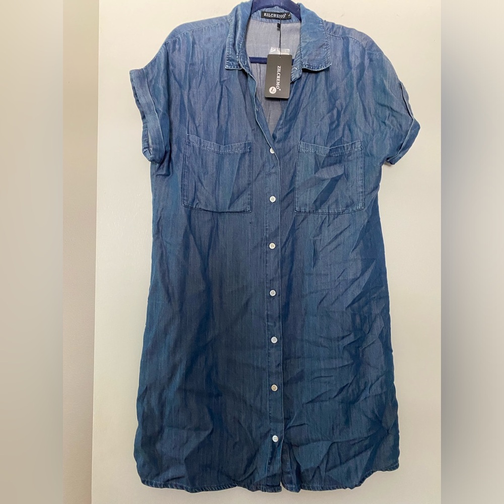 Light weight button down denim shirt dress NWT
